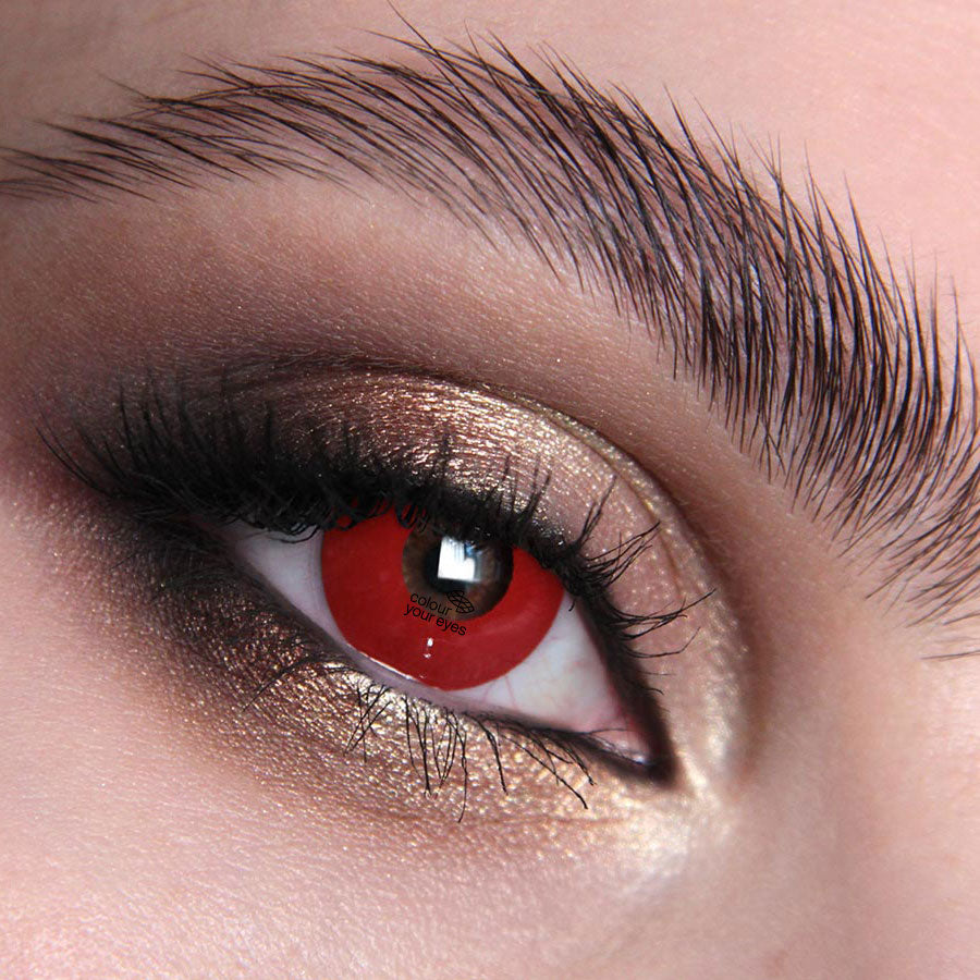 red contacts on dark brown eyes